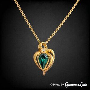 Vintage Avon 1994 May Birthstone Heart Pendant Necklace Gold Tone